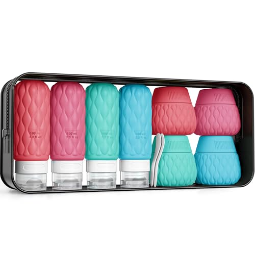 Travel Bottles for Toiletries Silicone Travel Size Containers 3.4oz 1.7oz - color: Tropical Sunset-3.4oz/1.7oz