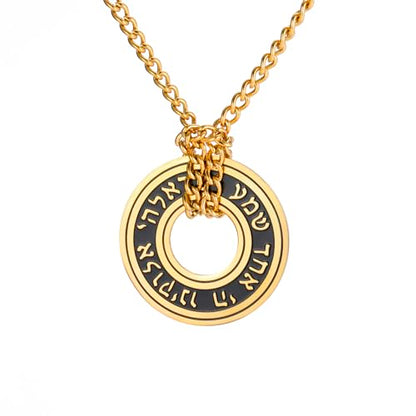 TEAMER Shema Yisrael Necklace Jewish Prayer Hear O Necklace Stainless Steel Hebrew Pendant Religious Vintage Jewelry for Men Women - style: Gold Chain
