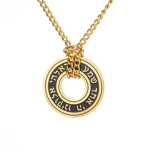TEAMER Shema Yisrael Necklace Jewish Prayer Hear O Necklace Stainless Steel Hebrew Pendant Religious Vintage Jewelry for Men Women - style: Gold Chain