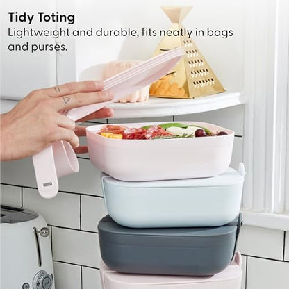 W&P Porter Bento Lunch Box, 3 Compartment Bento Box Portable Adult Lunch Box with Snap Strap- Food Container, BPA Free, Dishwasher and Microwave Safe, Charcoal, Medium - color: Charcoal