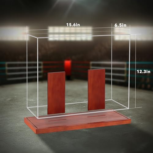 Boxing Glove Display Case 2 Glove - No Assembly Acrylic Clear Showcase with Wood Base - 2 Glove Holder - UV Protection Souvenirs and Collectibles Box
