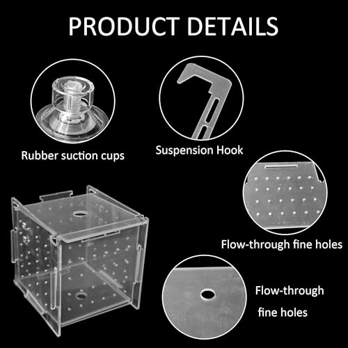 3.9 x 3.9 x 3.9 inch Acrylic Fish Breeding Box, Transparent Isolation Hatchery Incubator with Suction Cups for Guppy Shrimp Small Baby Fishes Aquarium Nursery Tank - size: 3.9 x 3.9 x 3.9inch