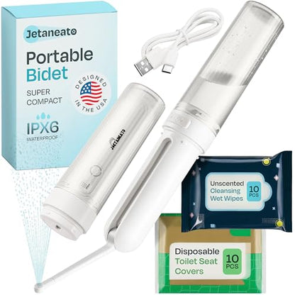 Portable Electric Bidet for Travel - Portable Bidet Rechargeable Handheld Sprayer with 3 High Pressure Modes, USB-C, Adjustable Nozzle & Extra Clean Kit, IPX6 Waterproof Peri Bottle (White) - color: White