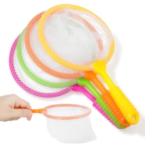 Toddmomy 4Pcs Kids Fishing Net Set, Small Fish Net with Non-Slip Handle, Safe Kids Fish Trap for Aquarium, Pool, Bath & Outdoor Nature Exploration