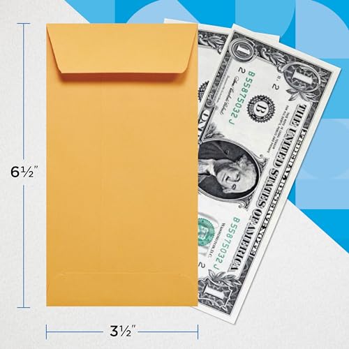 Guardian #7 Paper Coin Envelopes - Made in America with Gummed Flaps, Pack of 500 Blank Cash Envelopes for Coins, Receipts, Seeds, Small Parts Storage, and More, 3 ½ x 6 ½ Inches, Brown - color: Brown