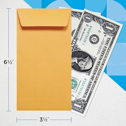 Guardian #7 Paper Coin Envelopes - Made in America with Gummed Flaps, Pack of 500 Blank Cash Envelopes for Coins, Receipts, Seeds, Small Parts Storage, and More, 3 ½ x 6 ½ Inches, Brown - color: Brown