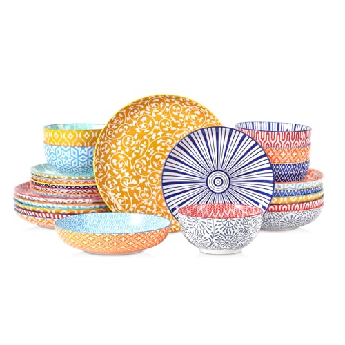 Selamica Ceramic Plates and Bowls Sets,24 Pieces Dinnerware Sets for 6,Scratch Resistant Dish Set for holiday gathering,Dishwasher & Microwave Safe, Assorted Colors - color: Assorted Colors, size: Service for 6 (24 Pcs)