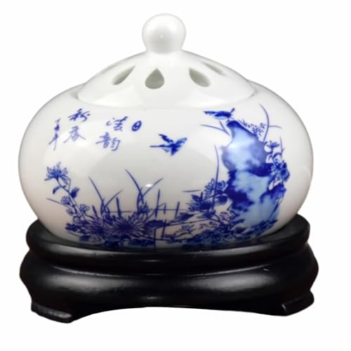 Electric Resin Burner with Timing,Ceramic Incense Burner,Frankincense Bakhoor Censer 110 V for Home Porch,Patio,Garden,Office,Yoga, Living Room, Meditation Room (White Blue)