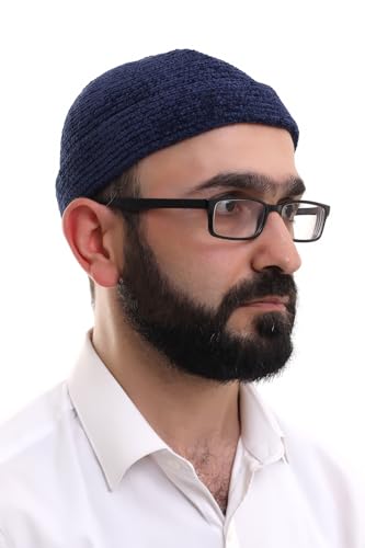 ihvan online Kufi Hats for Men, Taqiya, Takke, Turkish Muslim Winter Velvet Roll-up Edge Prayer Skullcaps, Islamic Gifts - color: Blue Dark
