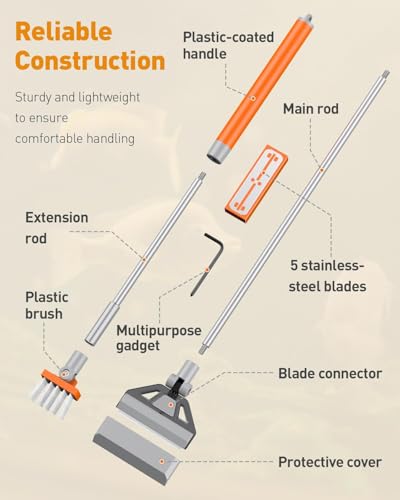 Pawfly Aquarium Algae Scraper Cleaner Fish Tank Brush with 5 Stainless Steel Blades, 26 Inch Aquarium Glass Scraper Aquarium Cleaning Tool