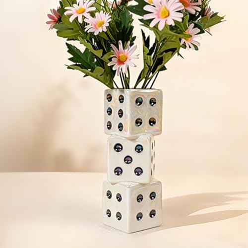 Modern Ceramic Dice Vase, Small Single Stem Bud Vase for Dried Flowers - color: White Dice Vase