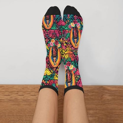 Cute Goldendoodle Unisex Funny Novelty Socks, Funky Crazy Cool Crew Dress Socks - color: Virgin Mary Religious