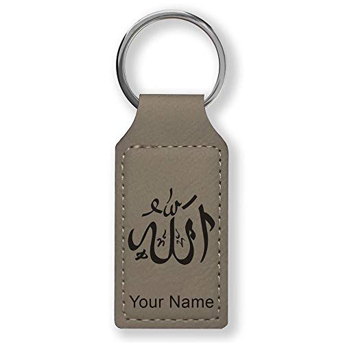 LaserGram Rectangle Keychain, Allah 1, Personalized Engraving Included (Gray) - color: Gray