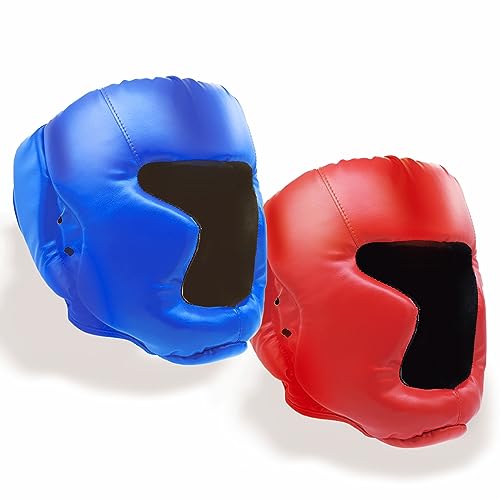 2 Pack Boxing Headgear for Men and Women, Adjustable Sparring Head Guard for Boxing, MMA, Kickboxing, Muay Thai and Taekwondo Training - color: Blue,Red