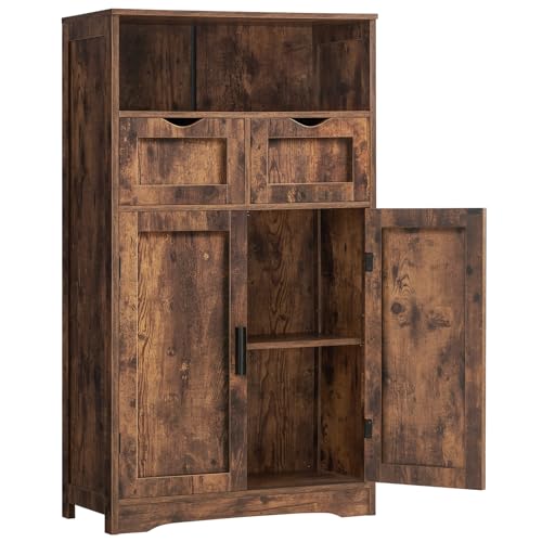 Iwell Storage Cabinet with 2 Drawers & Adjustable Shelves, Cupboard, Floor Cabinet for Living Room, Home Office, Rustic Brown - color: Rustic Brown, size: 42.5"H