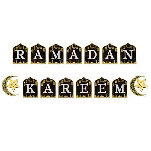 Ramadan Kareem Banner Eid Mubarak Hanging Decoration No DIY Needed,for Eid Al-Fitr Party Supplies, Home, Tree, Fireplace, and Wall Decor