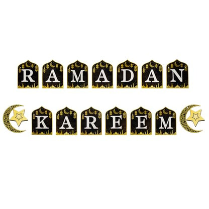 Ramadan Kareem Banner Eid Mubarak Hanging Decoration No DIY Needed,for Eid Al-Fitr Party Supplies, Home, Tree, Fireplace, and Wall Decor