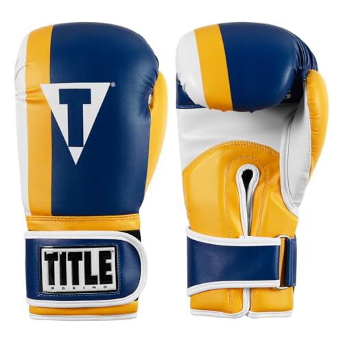 Title Boxing World Bag Boxing Gloves - color: Blue/Yellow/White, size: 12 oz