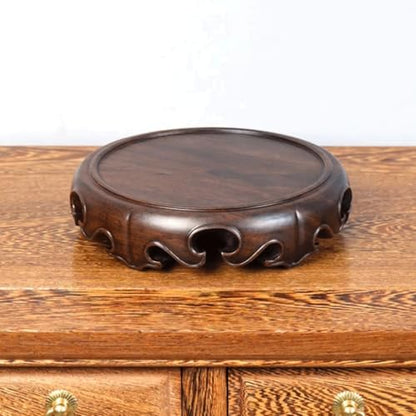 LUNIZ Vase Bonsai Solid Wood Round Solid Base Vase Fish Tank Crafts Buddha Statue Ceramic Incense Burner Solid Wood Bottom Pad Display Stand Base