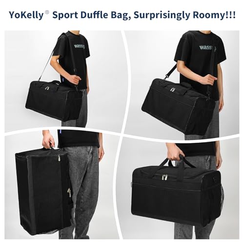 Gym Bag 20 inch Sport Duffle Bag for Men, Black | 40L, Weekender, Travel - color: Black