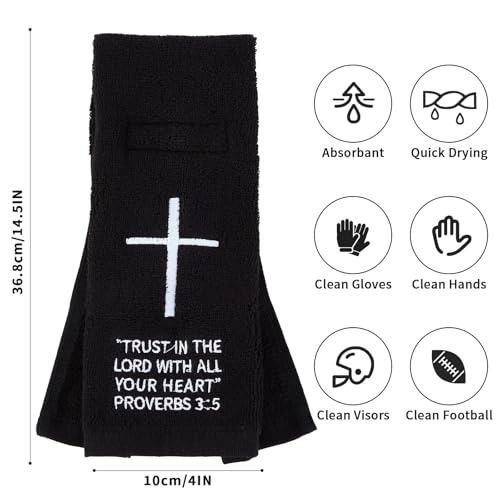 lotoo Black Football Towel with Hook and Loop Closure, Cotton Christian Cross Quarterback Qb Sports Towels for Men Youth Boys Adults - color: Proverbs 3:5(black）