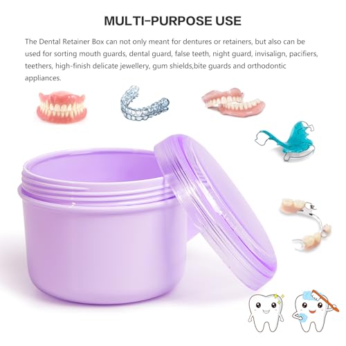 Uouovo Large Denture Case, No-Leak Denture Container Cups for Soaking Full & Partial Dentures, Retainer Cleaning Box, Denture Bath Cup for Travel (purple) - color: purple