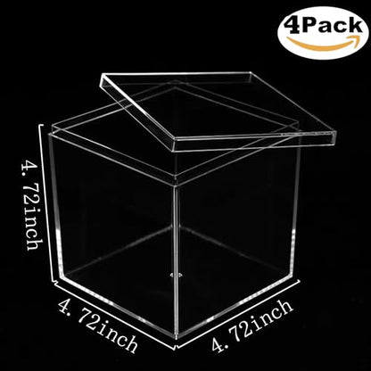 Acrylic Box Clear Display Boxes with Lids Plastic Square Containers Decorative Boxes Large Acrylic Storage Boxes for Wedding Party - size: 4.73 x 4.73 x 4.73 Inch