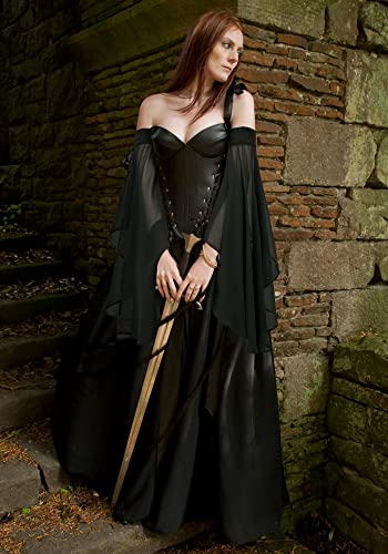DAZCOS Victorian Long Tulle Sleeves for Women Chiffon Detachable Gloves for Wedding Dress Halloween Party Pageant - color: Black-01
