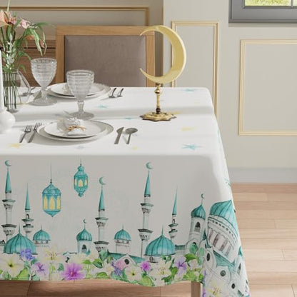 XCHI Castle Moons Stars Flowers Ramadan Mubarak Tablecloth Square Table Cloth Table Covers for Indoor Dining Home Party Decorations 60x60 Inch - size: 60" x 60" (Square)