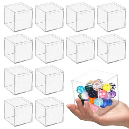 Homaisson 12 PCS Acrylic Square Cube 3 x 3 x 3 Inches, Small Clear Plastic Display Boxes with Lids, Clear Acrylic Storage Square Cube Boxes, Display Case Container for Candy Jewelry Tiny Items - size: 3 x 3 x 3 inch