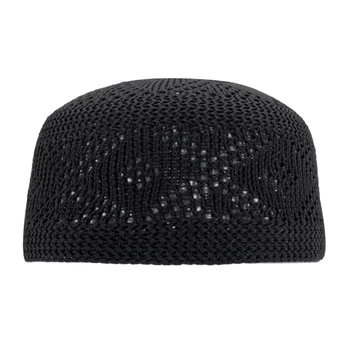 TheKufi Plain Black Open Weave Diamond Kufi Cap, Stretchable Nylon Prayer Skull Cap, Breathable Lightweight Men's Muslim Hat - size: X-Large