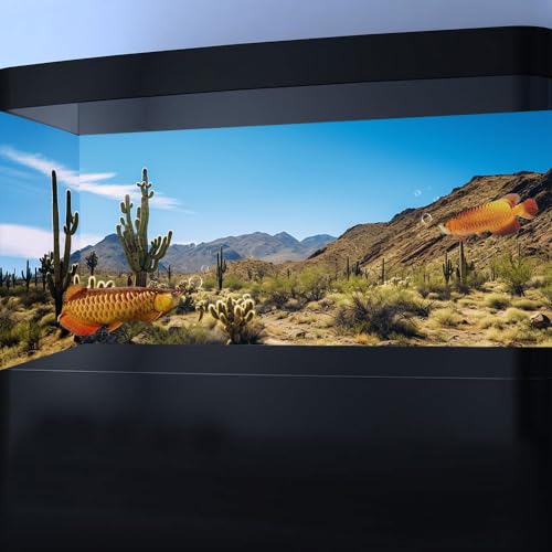 Reptile Habitat Background, Retro Desert Oasis Cactus Terrarium Background 30X12 in Background with 8 EVA Double-Sided Tape - color: desert01, size: 30X12in/75X30cm
