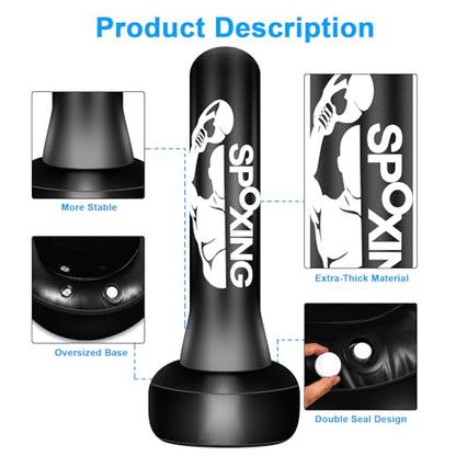 Freestanding Punching Bags for Adults Teens - 70" Heavy Bag with Stand Men Standing Boxing Inflatable Kickboxing Training MMA Muay Thai Fitness - style: BZH Fight Men Pattern
