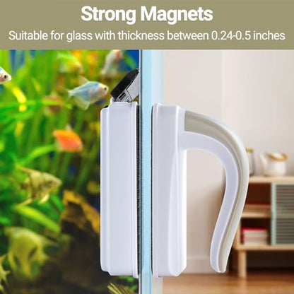Yaubay Aquarium Magnet Glass Cleaner, Magnetic Fish Tank Cleaner with Algae Scraper, Double Sided Cleaning Scrubber Brush with Handle, Titanium Blade, Self-Floating, Fit 1/4"-1/2" Thick Glass, Large - size: Large