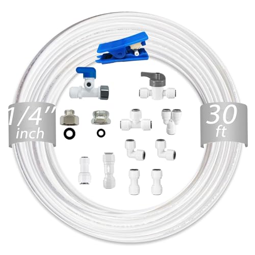 NSF 1/4" inch Water Line Tubing and Push to Connect Fittings for Reverse Osmosis Water Filter RO fittings (Feed water adapter Kits), 11 pcs connetors+30 feet 1/4" O.D. (6.4mm) water tubing. - style: 1/4"(13pcs+30feet)