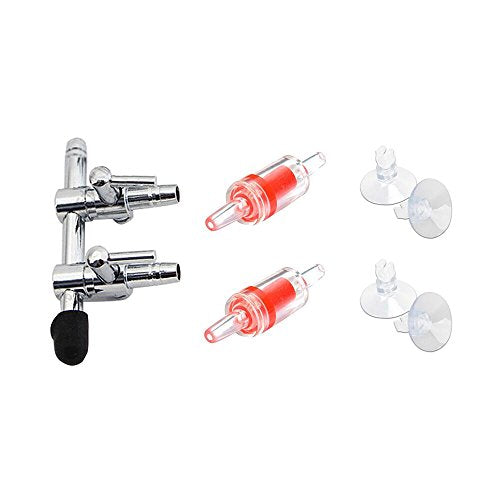 Aquarium Air Pump Splitter 7 in 1 Set 2-Way Air Flow Control Lever Valve & 2 Non-Return Check Valves & 4 Suction Cups for Fish Tank Airline Air Tube Hose - color: 2-Way 7-in-1 Kit