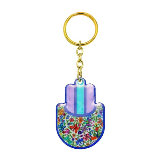 EMANUEL Yair Hamsa Hand Keychain Charm 1.7 Inch | Metal Lucky Charm Hand Blessing Jewish Judaica Gift Hand of Fatima Evil Eye - color: Flowers Shj-8
