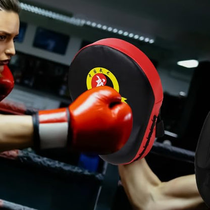 Boxing Punch Mitts, PU Boxing Pads Curved Focus Mitts, Adjustable Punching Hand Pads for Martial Arts Karate MMA Muay Thai - color: Red