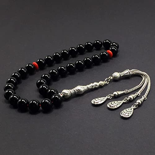 -Gentle Men Collection- Prayer Beads-Worry Beads-Tesbih-Tasbih-Tasbeeh-Misbaha-Masbaha-Subha-Sebha-Rosary (Shiny Black Glass -10 mm 33 Beads-) - color: Shiny Black Glass -10 mm 33 Beads-