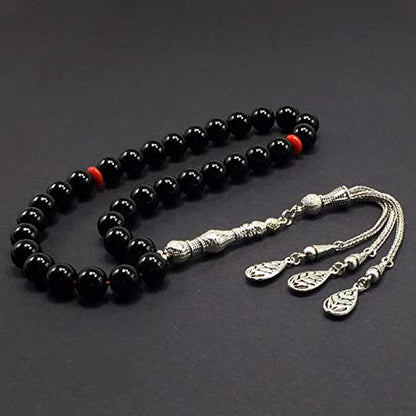 -Gentle Men Collection- Prayer Beads-Worry Beads-Tesbih-Tasbih-Tasbeeh-Misbaha-Masbaha-Subha-Sebha-Rosary (Shiny Black Glass -10 mm 33 Beads-) - color: Shiny Black Glass -10 mm 33 Beads-