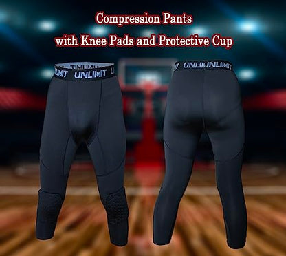 Compression Pants with Knee Pads and Protective Cup for Mens in Baseball Football Lacrosse MMA Basketball and Hockey, Black. - color: Legging With Cup, size: Small