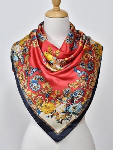 Large 35 inches Satin Square Scarf Lightweight Neck Hair Wrap Fashion Headscarf - color: A12