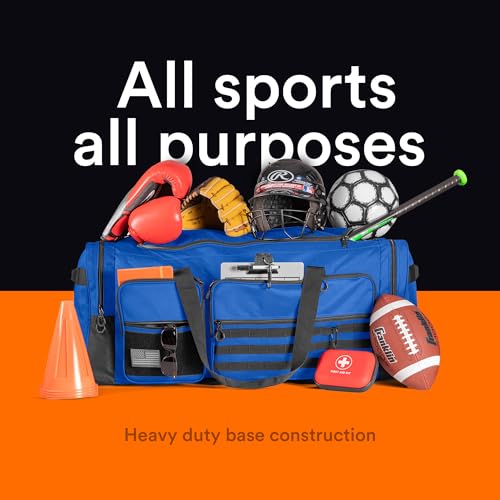 Fitdom 130L 36" Heavy Duty Extra Large Sports Gym Equipment Travel Duffle Bag W/Adjustable Shoulder Strap & 7 Compartments. Perfect for Soccer Baseball Basketball Hockey Football, Team Coaches & More - color: Blue
