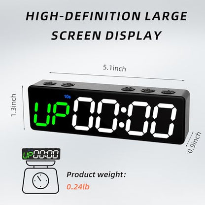 Mini Portable Gym Timer Clock, Large LED Digital Display Screen, Powerful Magnet, Powerful Battery, Count up/Down, Stopwatch, Exercise Interval Timer, Eight Fitness Modes, Suitable for Home and Gym - color: Black