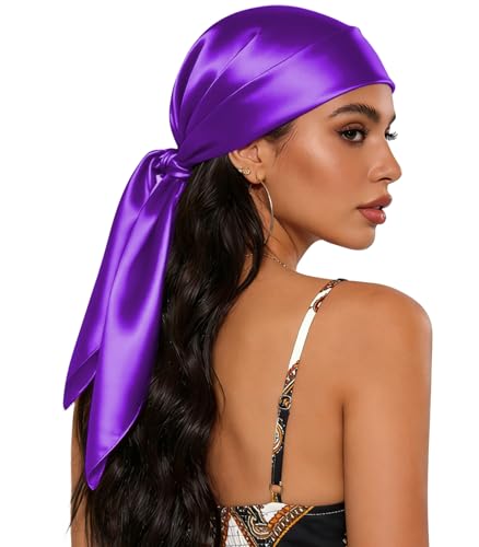 Sumolux Head Hair Scarf for Women 35" Like Satin Silk Scarf Hair Wrapping Night Bandana Large Square Scarves - color: A Solid Bright Purple
