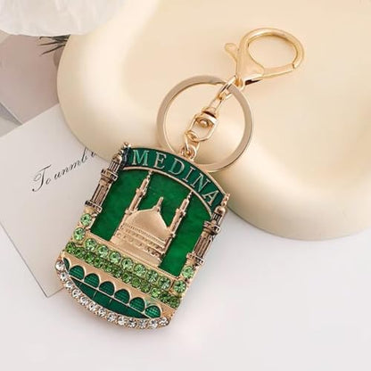 2 Pcs Sparkling Rhinestone Medina Mosque Keychain Purse Charm Islamic Keyring Pendant for Purse Bag Accessories