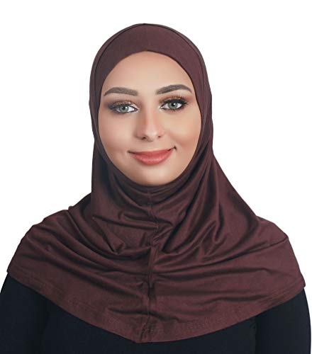 AL AMIRA Cotton Hijab 2 Piece Head Scarf for Women Hood & Tube Cap Set - color: Brown