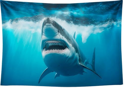 7x5 FT Shark Backdrop Shark Party Decorations Under The Sea Shark Underwater Aquarium Blue Sea Waves Great White Shark Background Shark Birthday Party Decorations Studio Props