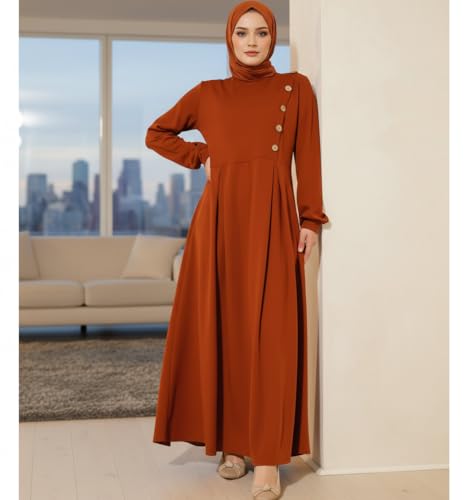 Women’s Long Sleeve Solid Color Maxi Dress, Elegant Spring & Autumn Tunic Dress, Modest Long Robe with Button Detail, Comfortable Casual Dress for Everyday Wear