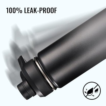 Fijinhom Insulated Water Bottle with Handle, 304 Stainless Steel Water Bottles with Wide Mouth, Double Wall Vacuum Sports Water Bottle, BPA Free, Keep Cold and Hot, 18 Ounces, Black/Gray - color: Black/Gray, size: 18 Ounces